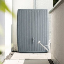 CHARLES BENTLEY 200L, Garden, Plastic Water Butt, Including Chrome Tap With Connector Kit, Concrete Grey, Rainwater Tank, Dual-Sided Modern Design,