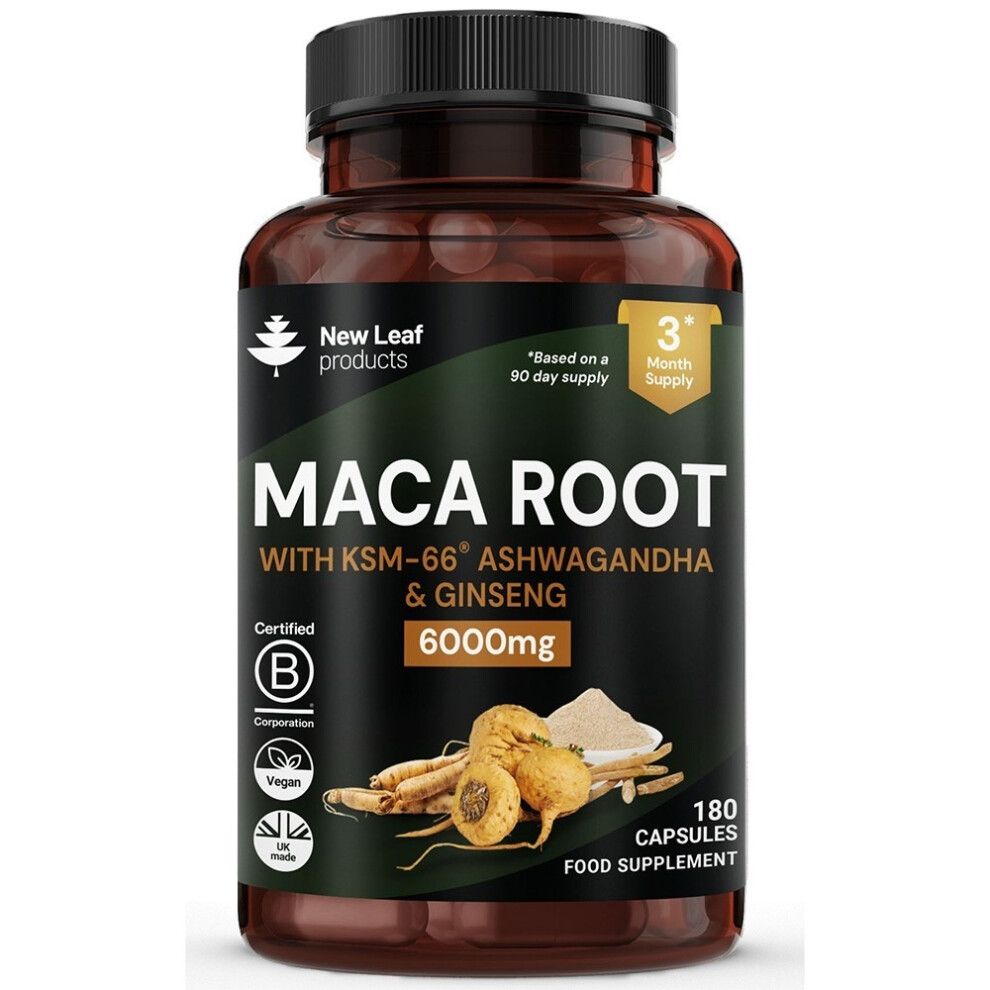 New Leaf Leaf Black Maca Root With Ksm Ashwagandha, Panax Ginseng & Pepper - 6000Mg Capsules