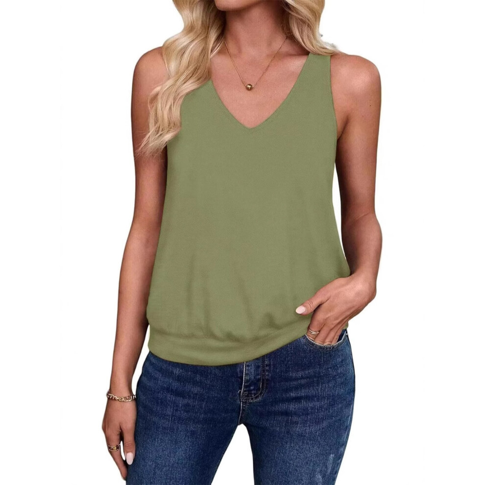 Womens  Casual V Neck  Spring Beach Vacation-Matcha color XL