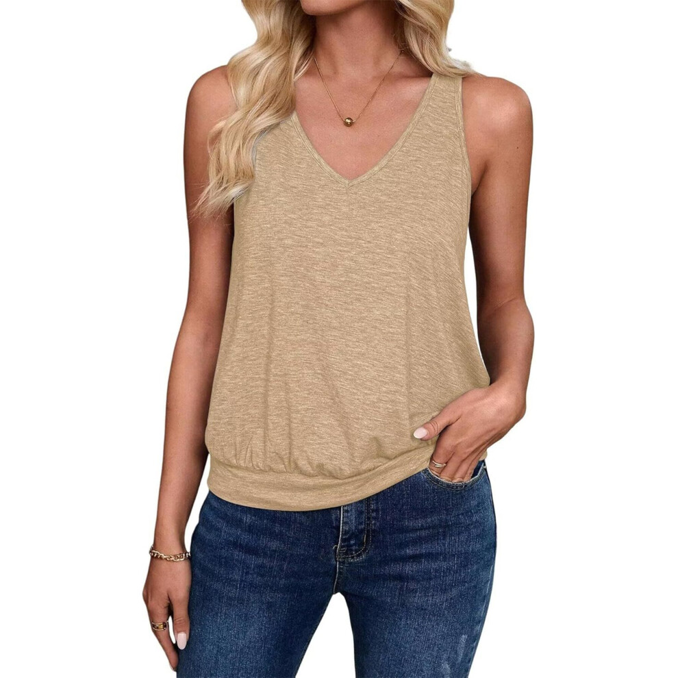 Womens  Casual V Neck  Spring Beach Vacation Clothes-apricot S
