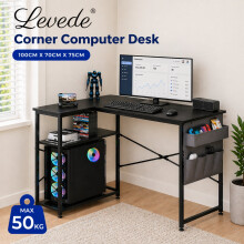 Levede L-Shaped Gaming Corner Desk w/ 2 Shelves