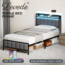 Levede Single LED USB Charging Storage Bed Frame