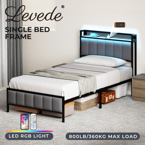 Levede Single LED USB Charging Storage Bed Frame