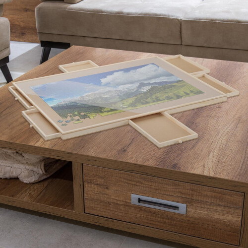 Rotating puzzle board with 6 drawers 2