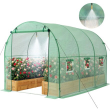 Tuinserre Tunnel -Duoku-2,93x1,97x1,94 m-met 3-in-1 Bewateringssysteem- 4 Spuitmonden-Groene Kleur