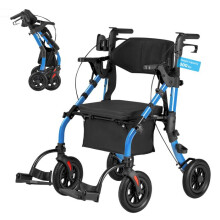 Andador Dobrável com 4 Rodas-Duoku- Cadeira de Transferência 2 em 1-para Idosos- Capacidade de Carga 136 kg-Azul