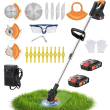 Cordless Garden Strimmer with Blades Grass Trimmer with 6,000 RPM and 650W Motor Garden Strimmer Cordless with 2 Batteries 2.0Ah