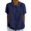 Women's cotton and linen top solid color collared-dark blue XL 1