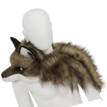 Foxes Shaped Faux Furs Collar Scarf Wrap-Grass yellow white