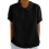 Women's cotton and linen top solid color collared-Black XXL 1