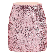 Women's Sparkly Shimmering Sequins Mini Bodycon Skirt-Pink L