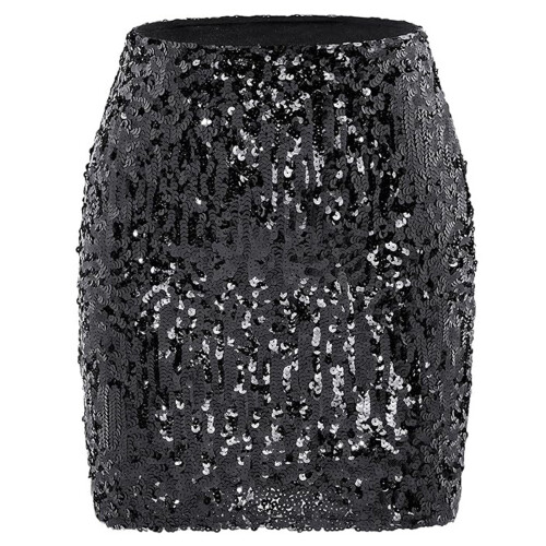 Women Gradient Sequins Sparkly Stretch Bodycon Hip Wrap-Black S