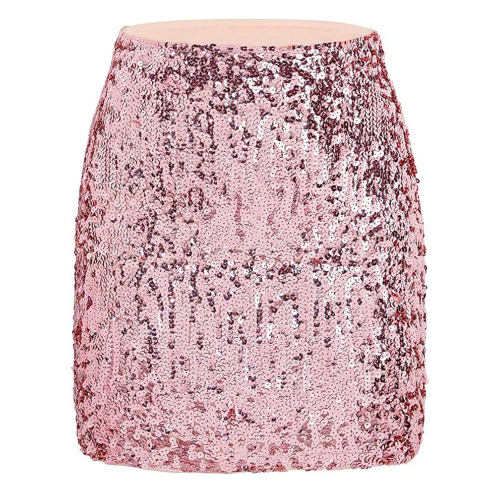 Sequins Skirt For Women Glitter Carnival Costume Sparkly- M Pink