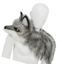 Faux Furs Scarf Shawl Foxes Shaped Collar Stole Wrap-dark gray