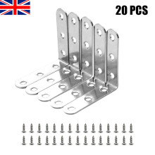 20PCS L Bracket Corner Brace with 120 Screws Stainless Steel 90 Degree Right Angle 6 Holes Joint Fastener for Wood Chair Bookshelf Board