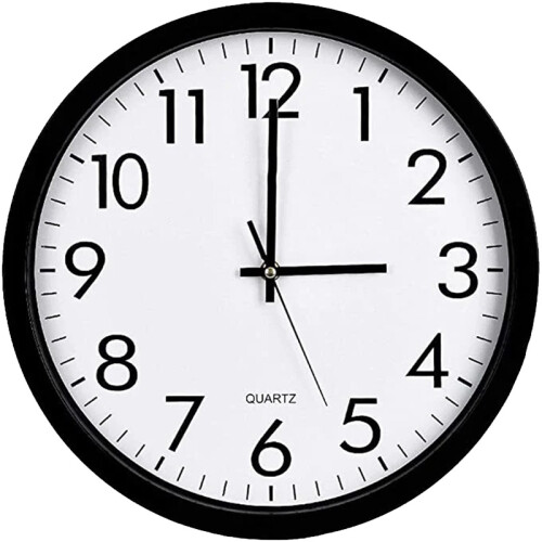 Quartz Basic Wall Clock Round Vintage Analogue Clocks for Home Kitchen Bedroom 24 cm - Black