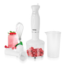 4 in 1 Hand Blender Stick including Egg Whisk 500mL Chopper 600mL Beaker 200W Electric Stick Blender for Smoothies Baby Food White