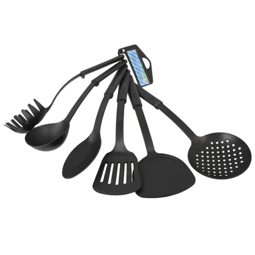 Plastic Assorted Kitchen Cooking Utensils Black 30 cm Set of 6