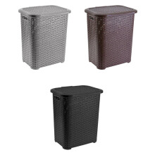 45L Plastic Rattan Laundry Basket With Lid Clothes Hampers Household Random Colours