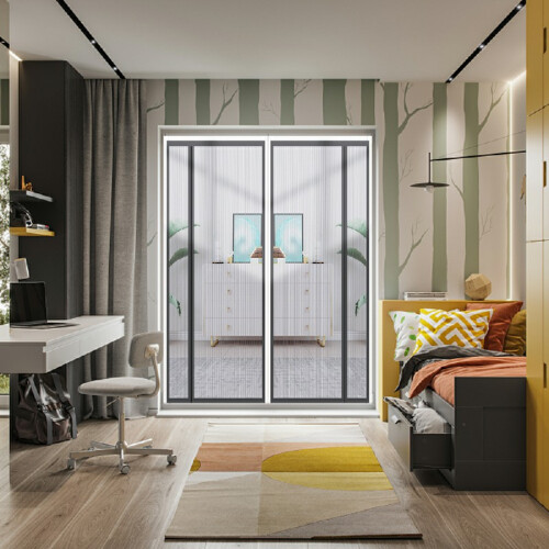 Side Opening Magnetic Screen, Removable Insect Fly Mesh for Door - Grey, 100x210cm