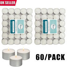 60PCS White Tealights Unscented Unfragranced Candles 3h Burn Time for Festivals Yoga Bathroom Gifts