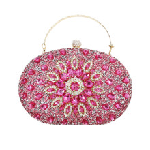 Rose Red Rhinestone Clutch Purses for Kids Girls Women Evening Wedding Formal Birthday Gifts Round Clasp Handbag Crystal Diamond Bag