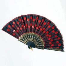 Embroidery Mini Chinese Hand Fan Fancy Sequined Ramdon Colours