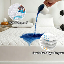 Double Bed Waterproof Mattress Protector Hypoallergenic Breathable Mattress Encasement Comfort Fitted Bed Cover Stretches up to 40cm