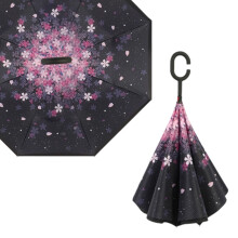 Sakura Pattern Double Layer Inverted Umbrella Cars Reverse Open Folding Umbrellas Windproof UV Protection Large Self Stand Upside Down Straight Umbrel