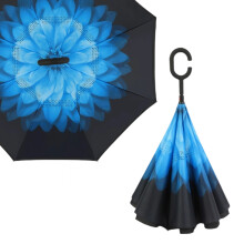 Blue Daisy Pattern Double Layer Inverted Umbrella Cars Reverse Open Folding Umbrellas Windproof UV Protection Large Self Stand Upside Down Straight Um