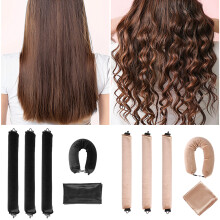 5pcs Overnight Heatless Hair Curler Blowout Rods Heatless Curls Flexi Rods with Silk Scarf for All Hair Types - Black