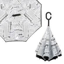Newspaper Pattern Double Layer Inverted Umbrella Cars Reverse Open Folding Umbrellas Windproof UV Protection Large Self Stand Upside Down Straight Umb