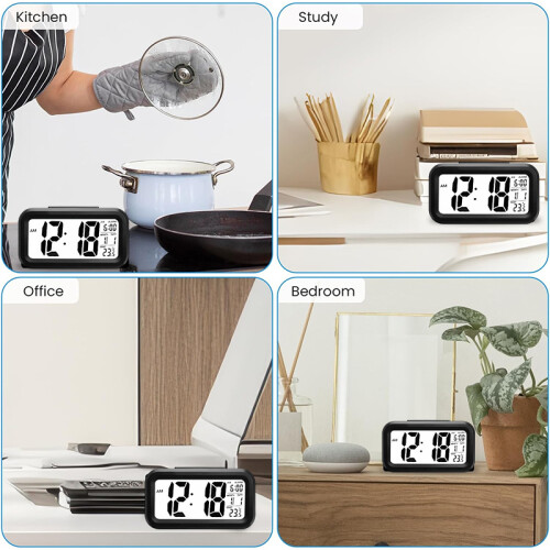 5.3 Inch Smart Simple Silent LED Digital Alarm Clock w/ Date Temp Display -Black 2