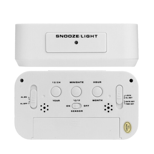 5.3 Inch Smart Simple Silent LED Digital Alarm Clock w/ Date Temp Display -White 2