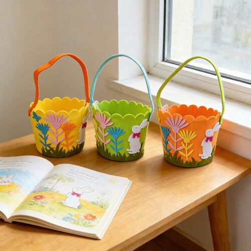 Small Felt Gift Bag Easter Basket Design 12 x 14cm Random Colours 2
