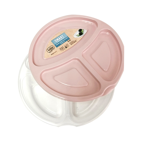 Smart Round 3 Divided Clear Plastic Food Storage Container - Random Colours 1