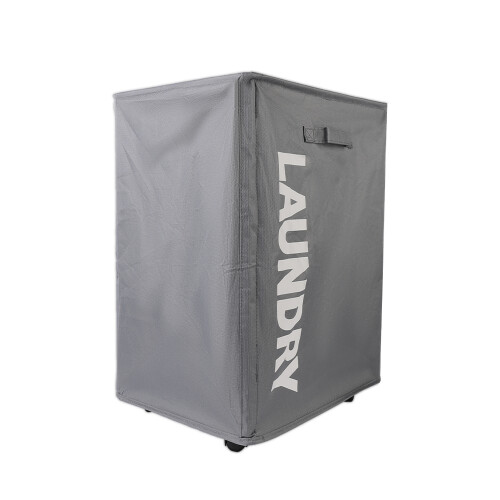 Collapsible Laundry Basket on Wheels Washing Clothes Bin Slim Rolling Hamper - Grey 1