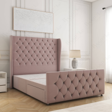 (Pink, 3ft Single (No Mattress))) Anna Divan Bed Base Plush Velvet 54” Curved Wing Headboard 2 Drawers Storage Double Bed