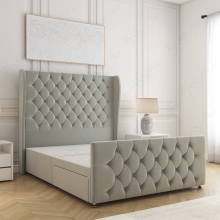 (Silver, 4ft Small Double (No Mattress)) Upholstered Velvet Divan Double Bed 54” Headboard with 2 Drawers Storage Bed Mattress
