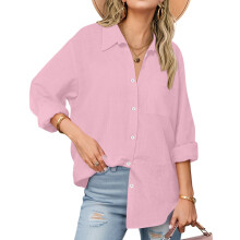 Women's casual trendy loose long-sleeved shirt-Pink S