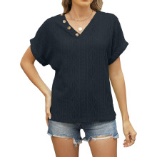 Women's Tops, Tops with V-Neck, Short Sleeve,-Black M