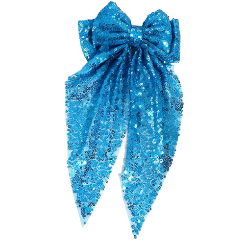 Sparkling Sequined Bowknot Hair Clip Oversized Glitters-Blue S1