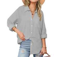 Women's casual trendy loose long-sleeved shirt-Gray M