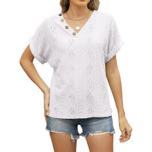 Women's Tops, Tops with V-Neck, Short Sleeve,-White XXL