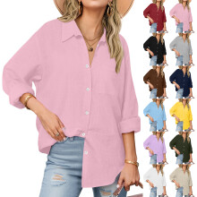 Women's casual trendy loose long-sleeved shirt-Sky Blue XXL