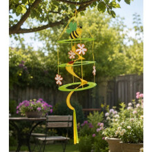 Dekorative Windspirale - EDEN - Windspirale Biene - Muster Biene und Blumen - Höhe 110 cm - Nylon/Kunststoff