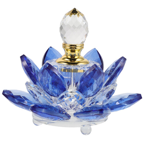 Blue Crystal Refillable Perfume Bottle Lotus Design for Storage