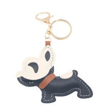 Miniature French Bulldog Leather Keychain Adorable Animal-Black
