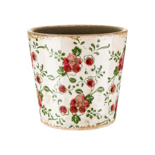 Bloempot met retro-stijl en efficiënt-tweekleurige rode bloem