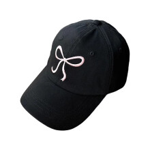 Adjustable Baseball Hat Breathable Cotton Cute Bowknot-Black